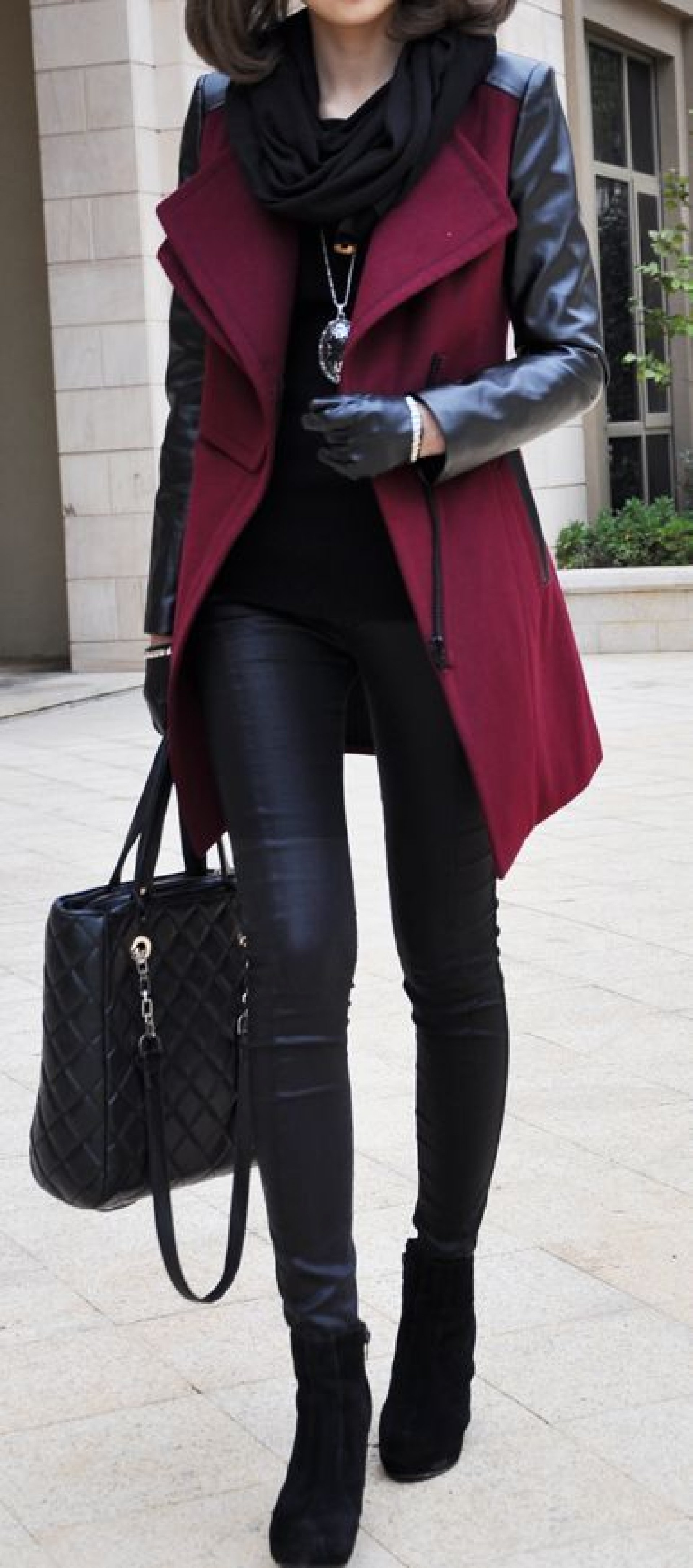 Red Coat with Leather Sleeves